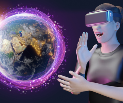 Woman enjoying phygital through VR of an entire digital world